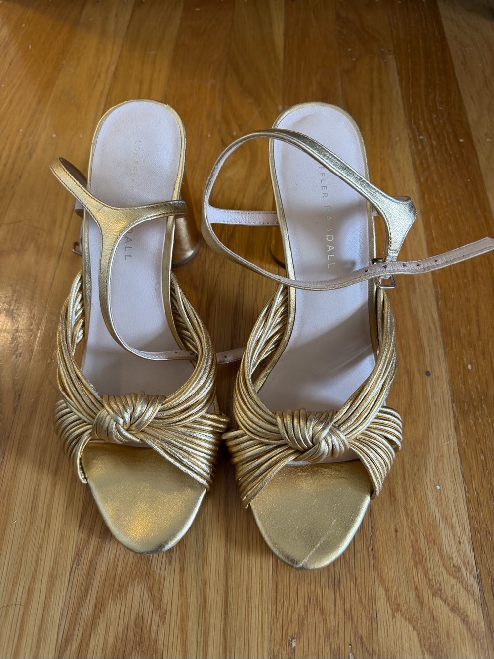 Loeffler Randall Gold Knotted T-Strap Heels